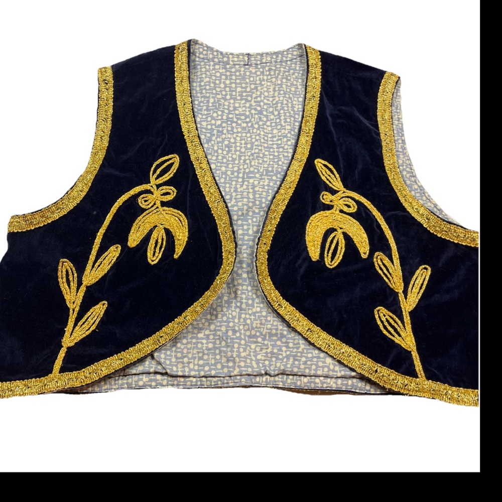 Men's Navy Velvet Vest with Gold Embroidered Trim